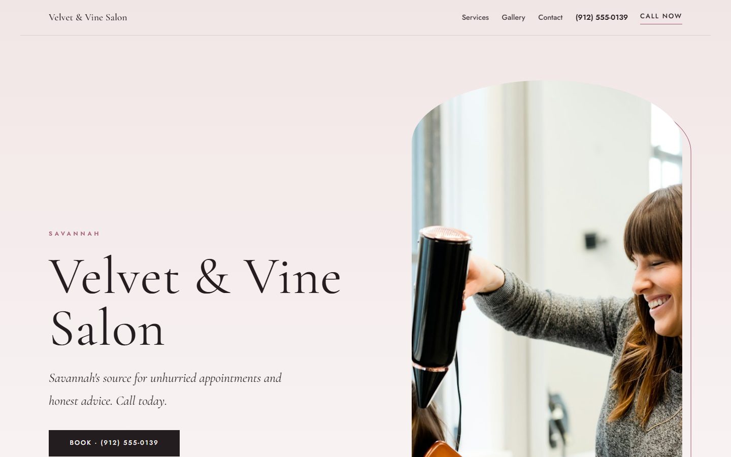 Velvet & Vine Salon website